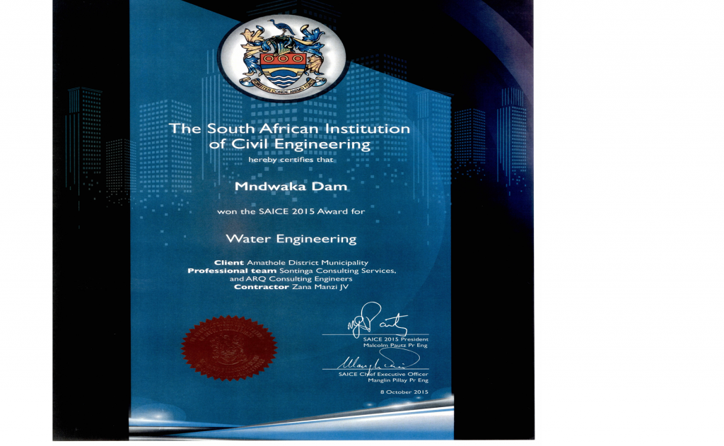 Mndwaka Dam Water Engineering award